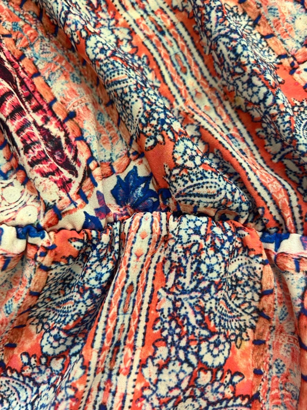 Heartloom Coral & Blue Printed Sleeveless V-Neck Romper with Back Tie - Picture 10 of 16